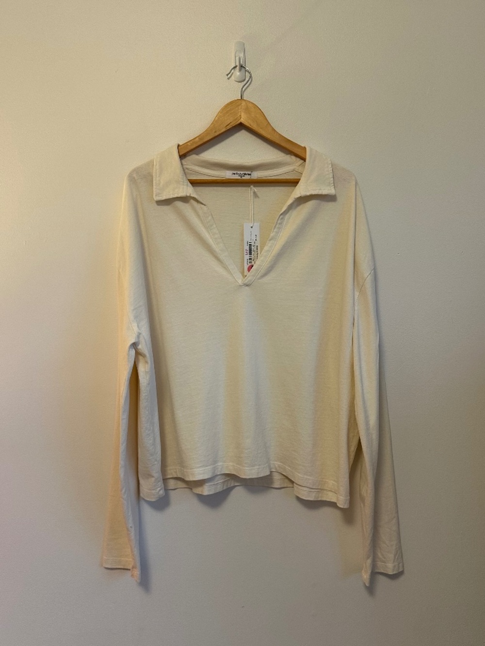 NWT Perfectwhitetee Collared Cotton Boxy Long Sleeve T-Shirt | Size XL